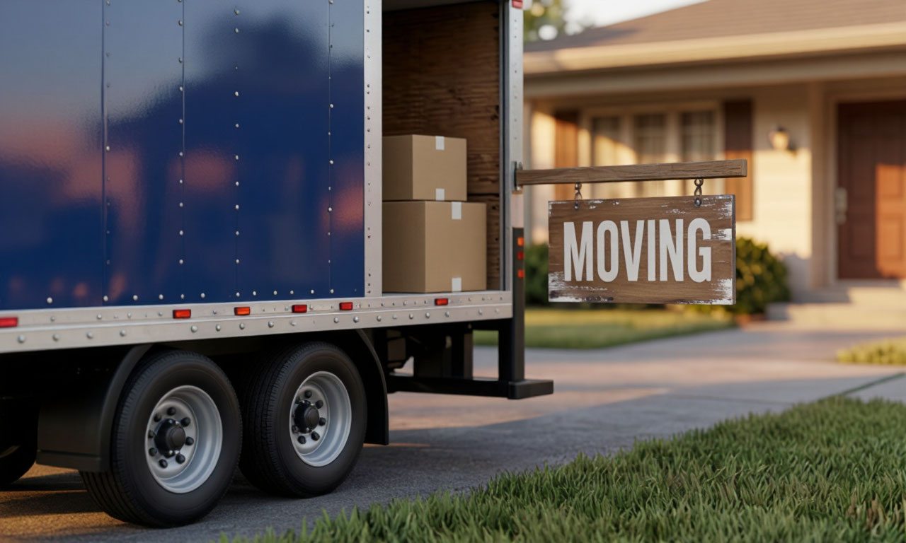 Residential moving truck at home