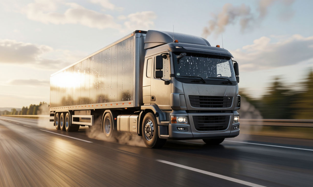 Long distance moving truck on highway